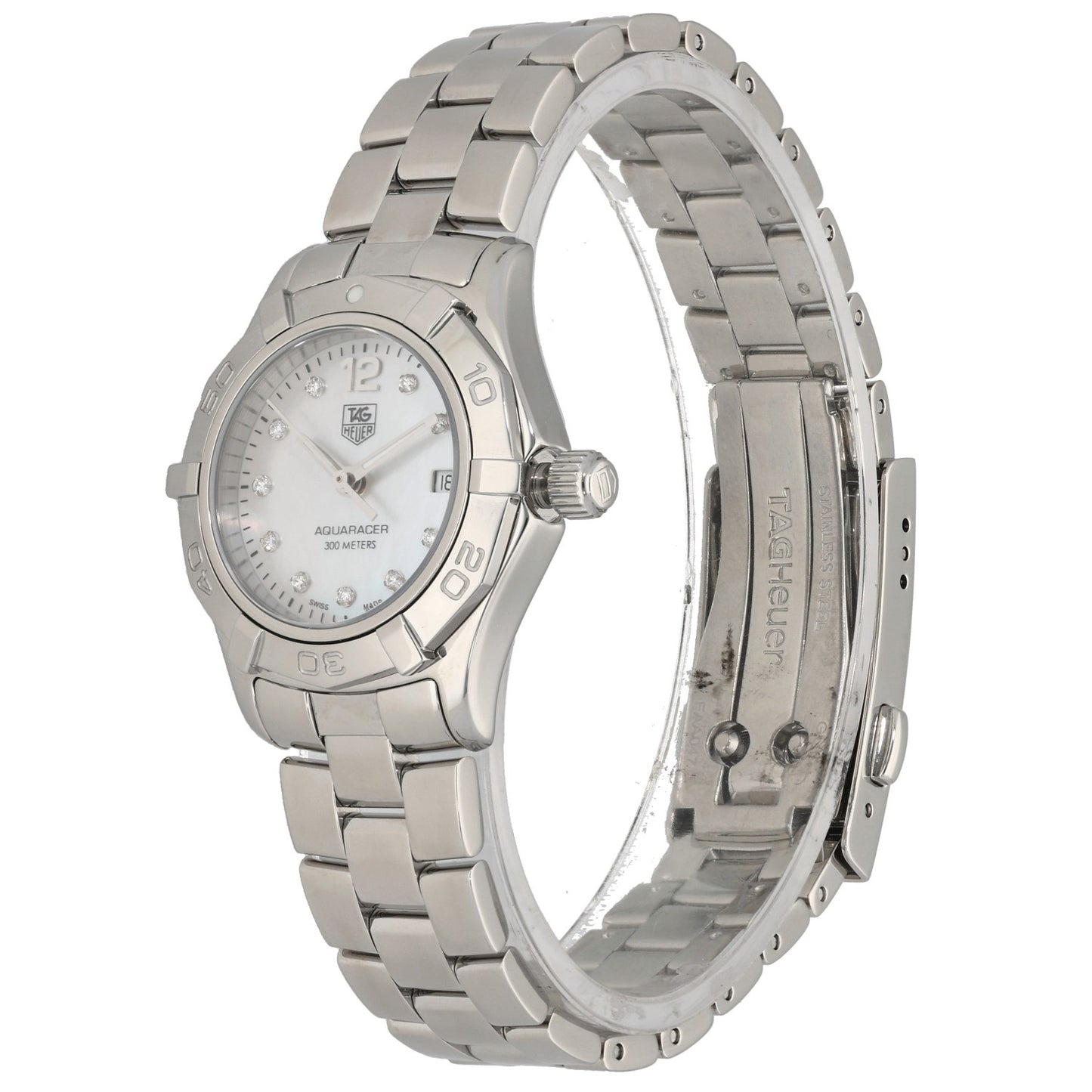 Tag Heuer Aquaracer WAF1415, Mother of Pearl Dial, Stainless Steel, Front Angle Image