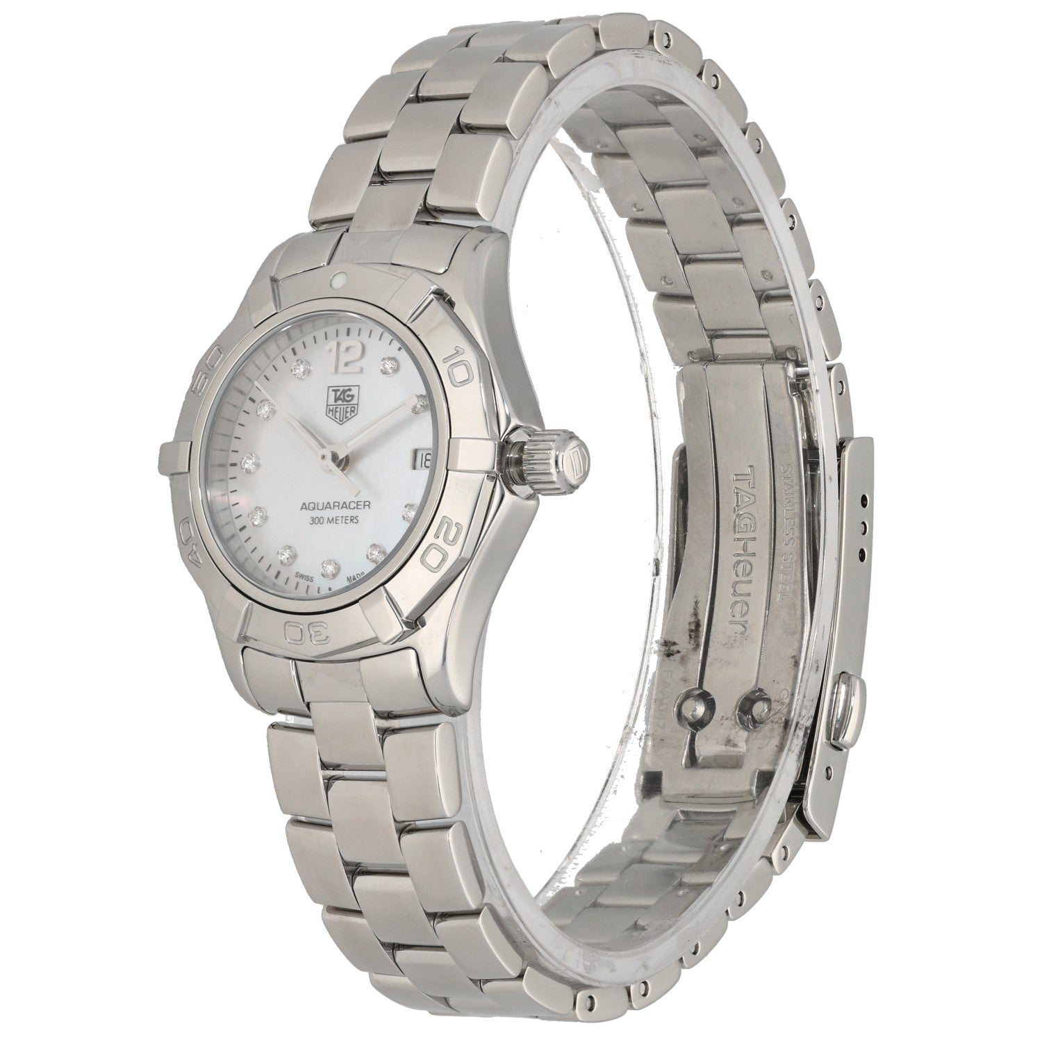 Tag Heuer Aquaracer WAF1415, Mother of Pearl Dial, Stainless Steel, Front Angle Image