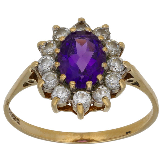 9ct Gold Amethyst & Cubic Zirconia Dress/Cocktail Ring Size Q