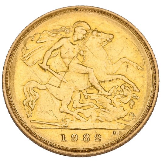 22ct Gold Queen Elizabeth II Half Sovereign Coin 1982