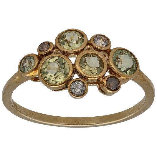 9ct Gold Garnet & 0.06ct  Diamond Dress/Cocktail Ring Size S