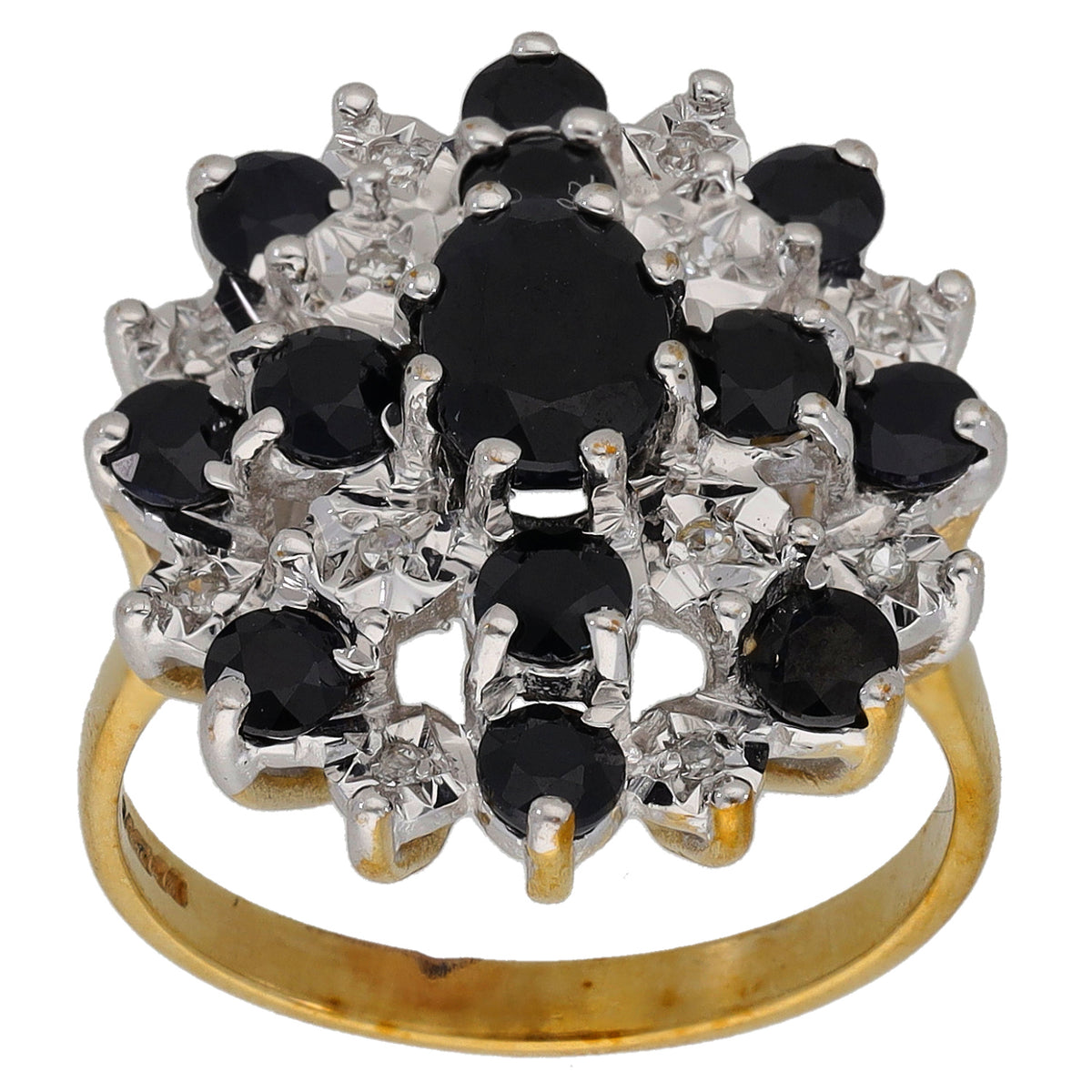 9ct Gold Sapphire & 0.06ct Diamond Dress/Cocktail Ring Size N