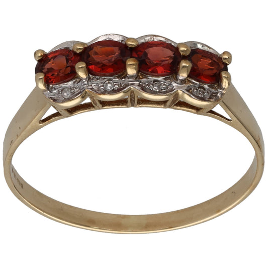 9ct Gold Garnet & 0.04ct Diamond Dress/Cocktail Ring Size W