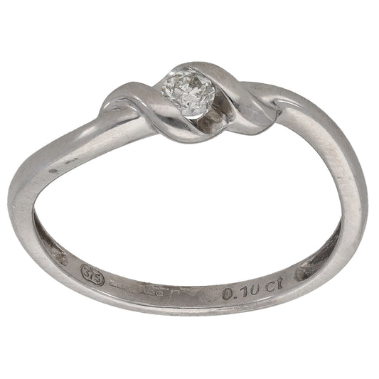 9ct White Gold 0.10ct Diamond Solitaire Ring Size P