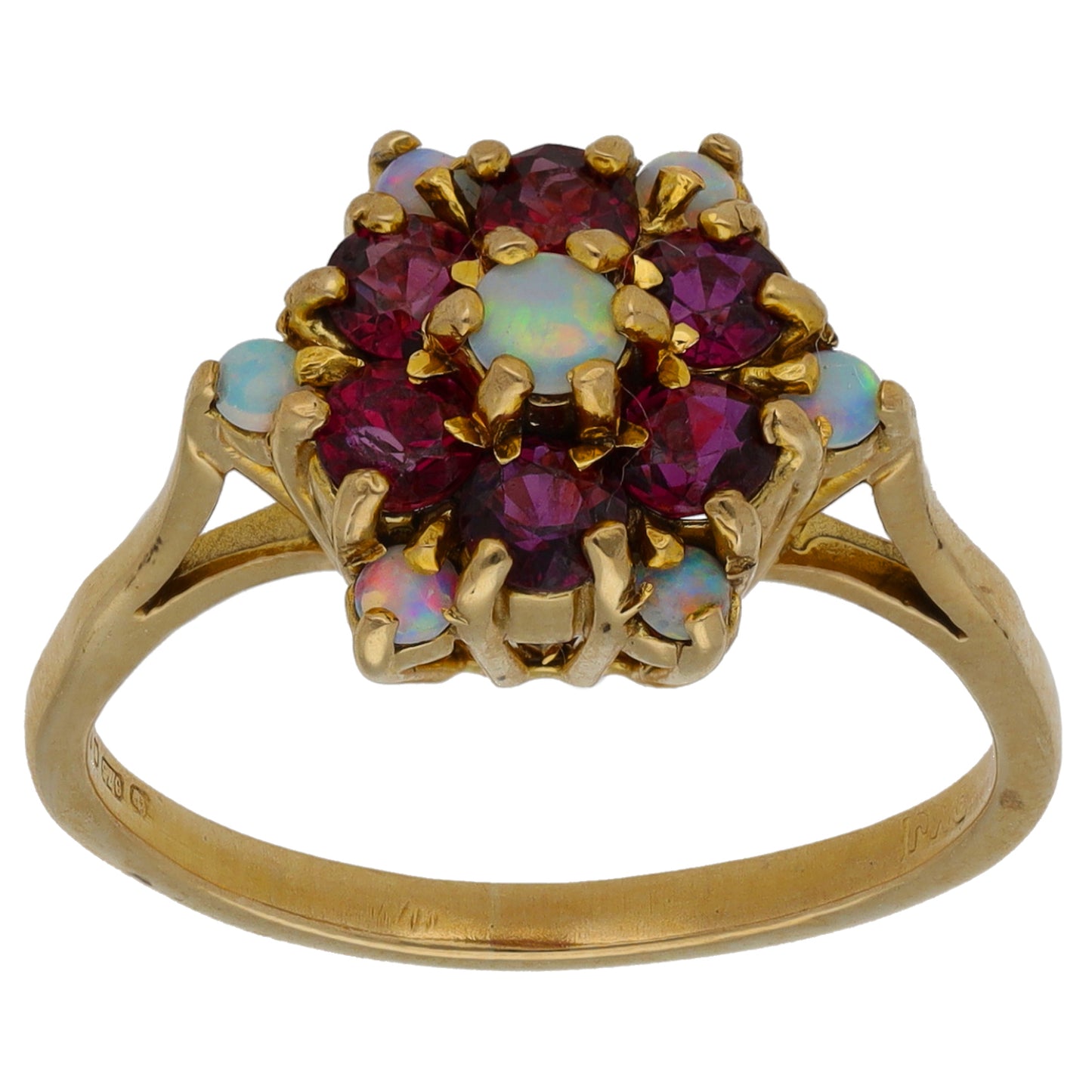 9ct Gold Garnet & Opal Dress/Cocktail Ring Size O