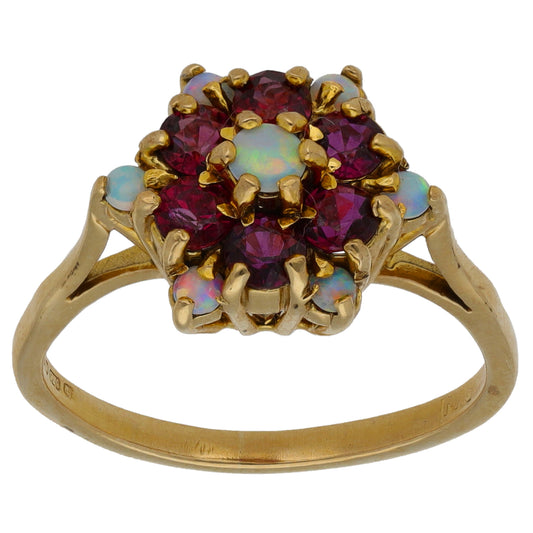 9ct Gold Garnet & Opal Dress/Cocktail Ring Size O