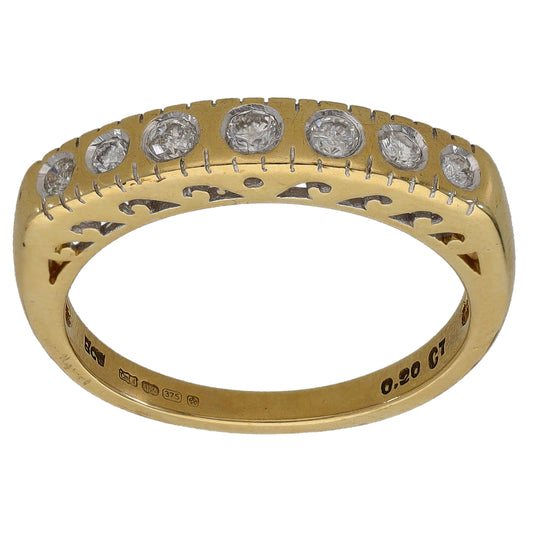 9ct Bicolour Gold 0.16ct Diamond Half Eternity Ring Size M