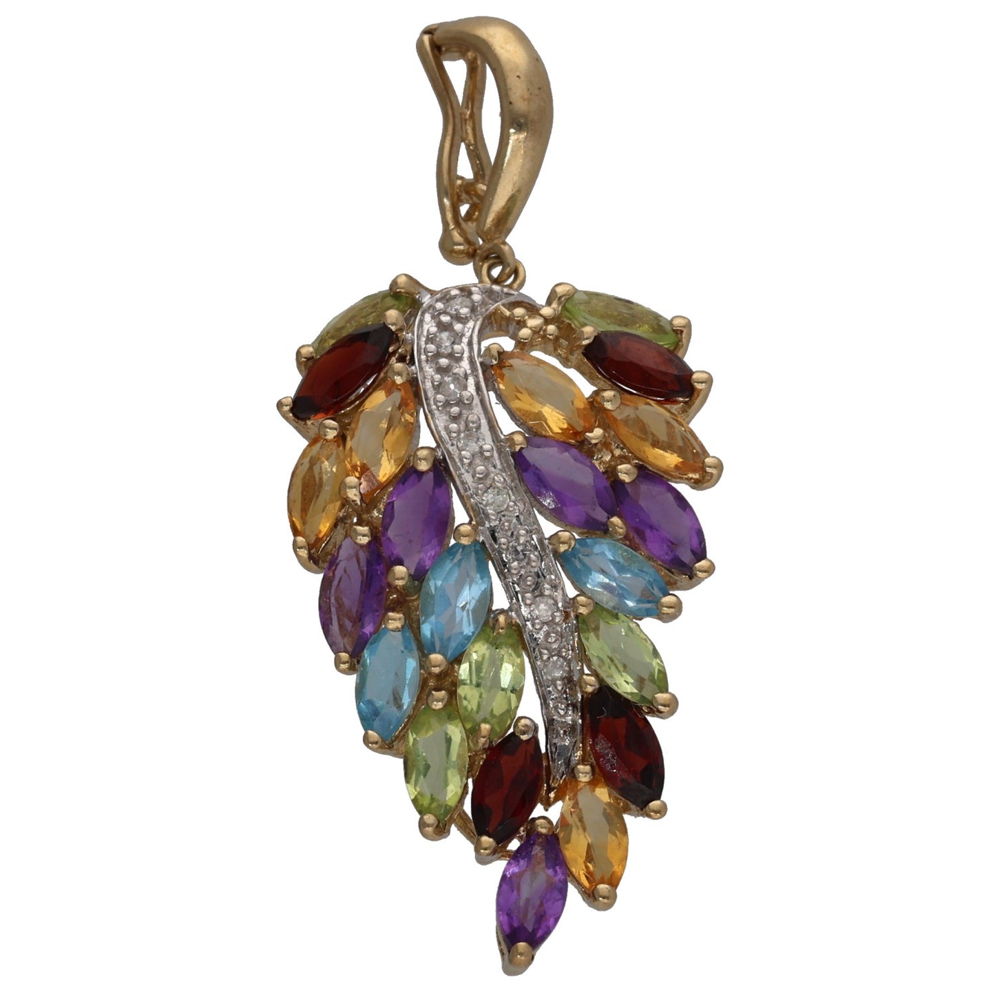 9ct Gold Peridot, Garnet, Citrine, Amethyst, Topaz & 0.04ct Diamond Dress/Cocktail Pendant