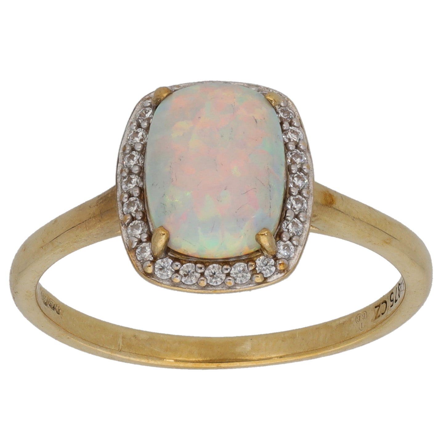 9ct Gold Man Made Opal & Cubic Zirconia Dress/Cocktail Ring Size P