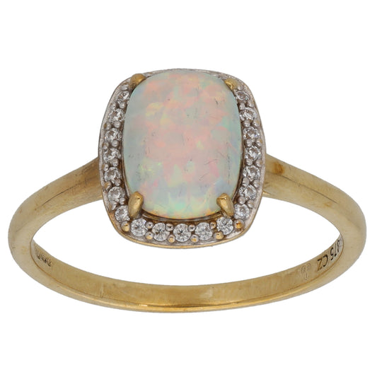 9ct Gold Man Made Opal & Cubic Zirconia Dress/Cocktail Ring Size P