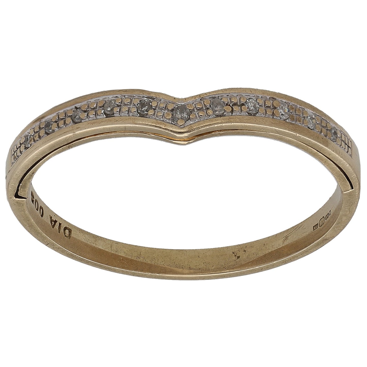 9ct gold wishbone ring with small round diamonds, size U