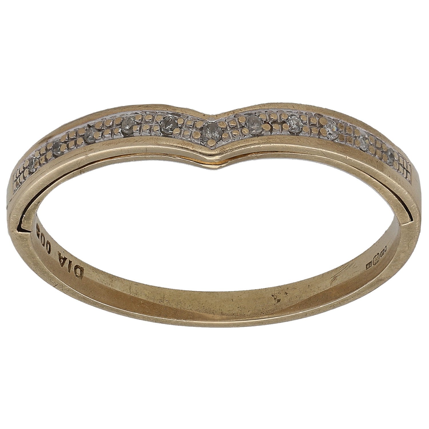 9ct gold wishbone ring with small round diamonds, size U