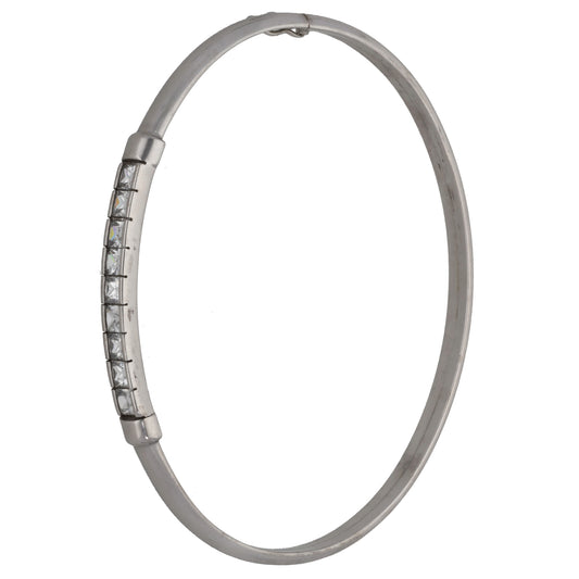 9ct White Gold Cubic Zirconia Hinged/Clasp Bangle