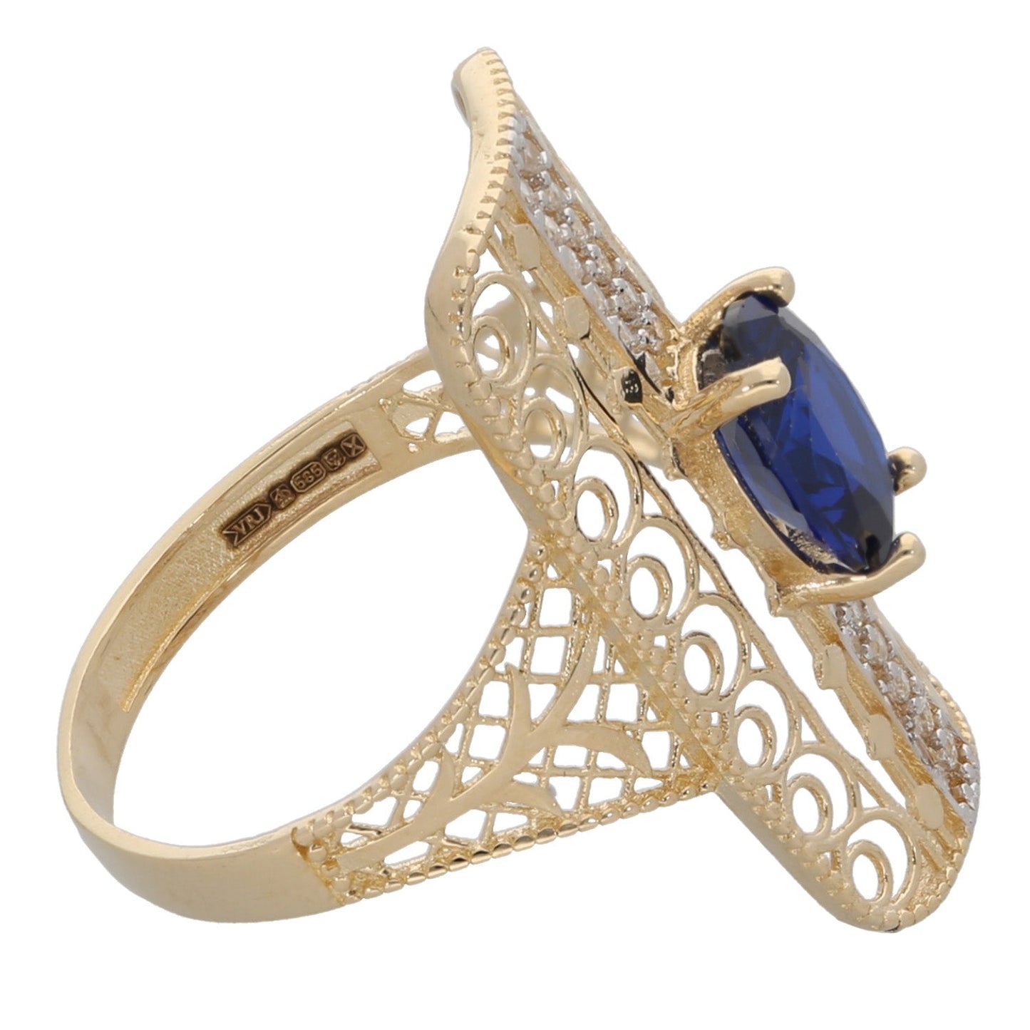 14ct Bi-Colour Gold Dress/Cocktail Blue Stone Ring