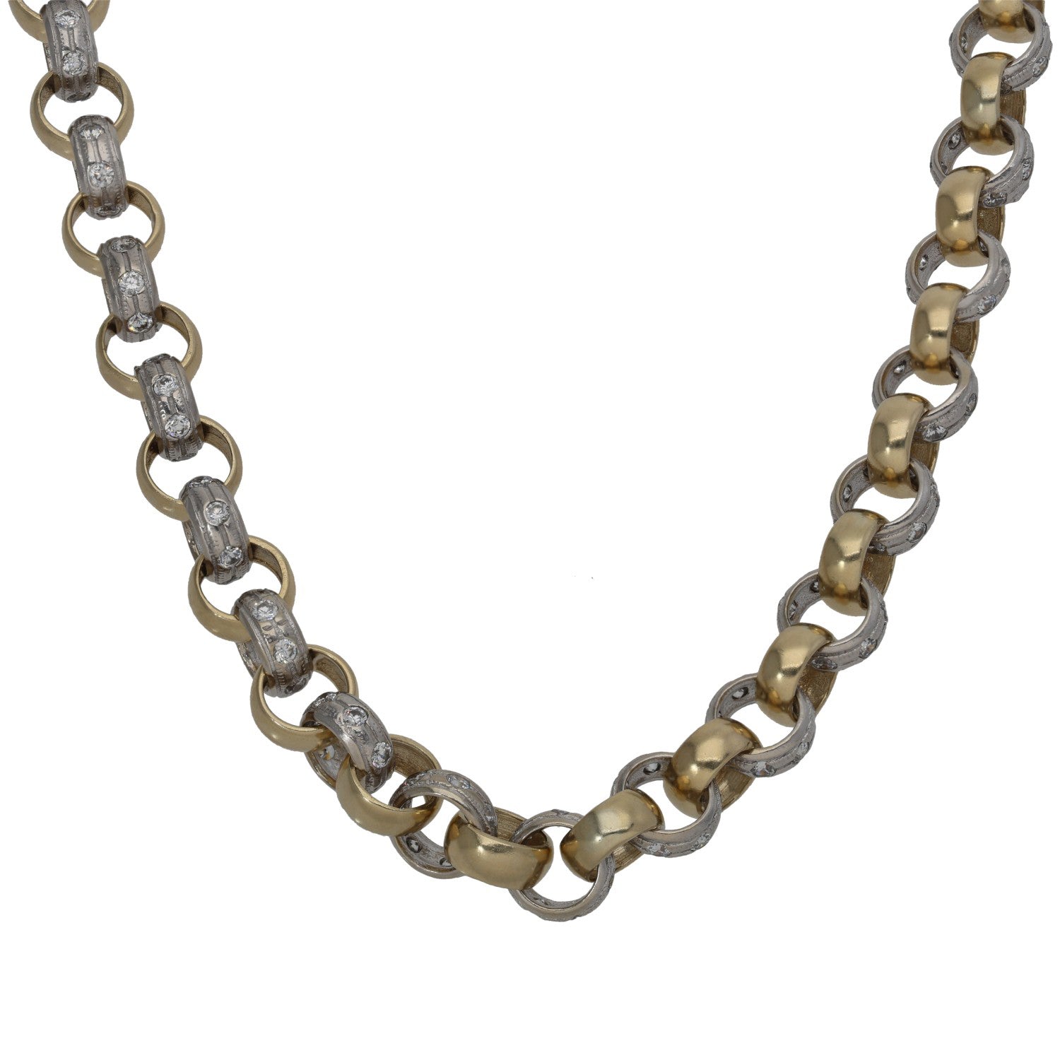 Bicolour gold belcher chain with oval CZ links, 28 in length