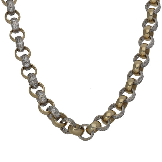 Bicolour gold belcher chain with oval CZ links, 28 in length