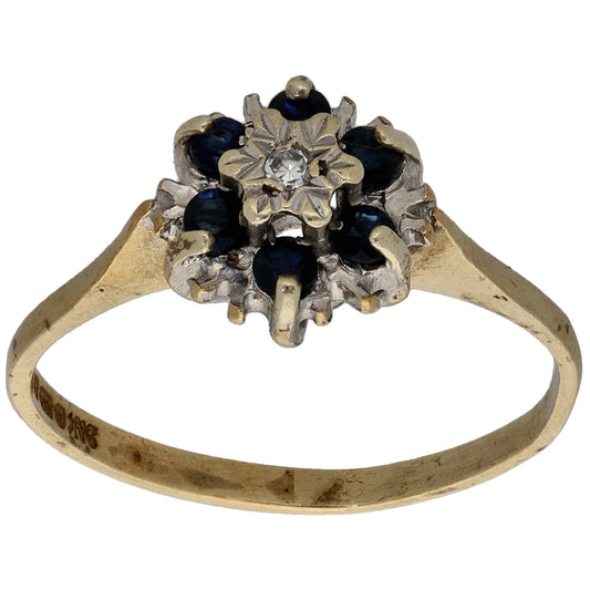 9ct Gold Sapphire & 0.02ct Diamond Dress/Cocktail Ring Size M