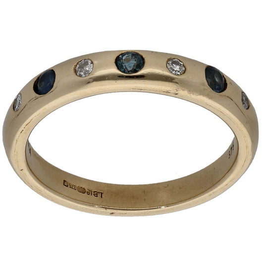 9ct Gold 0.04ct Diamond & Sapphire Half Eternity Ring Size N