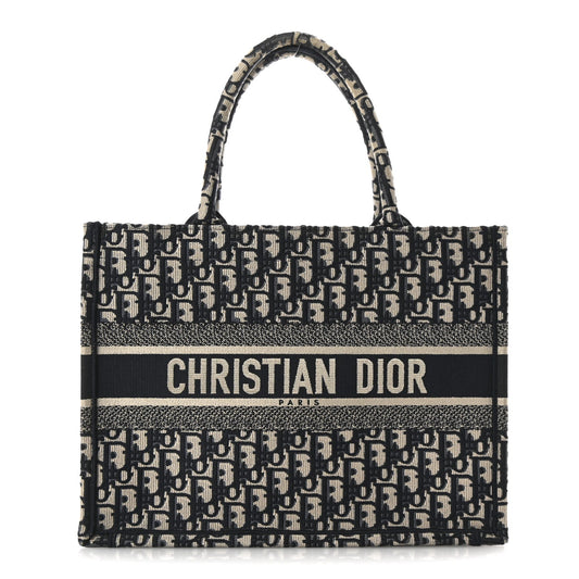 Christian Dior Oblique Medium Book Canvas Tote Bag - Navy