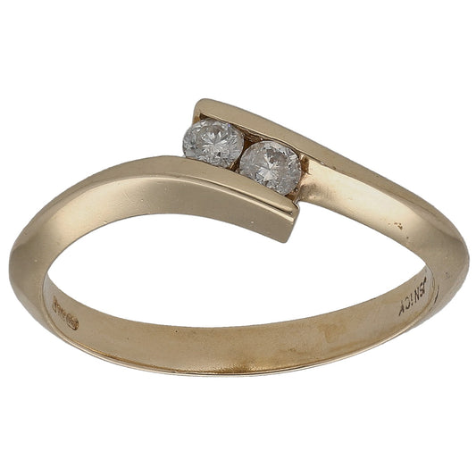 9ct Gold 0.08ct Diamond Two Stone Ring Size L