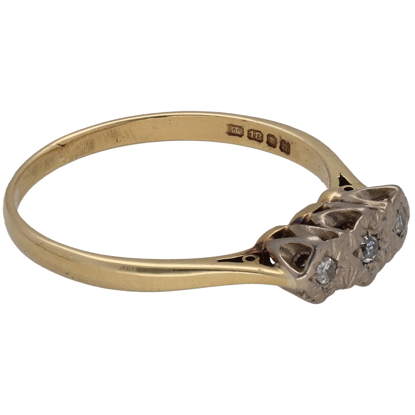 18ct Gold 0.06ct Diamond Trilogy Ring Size Q