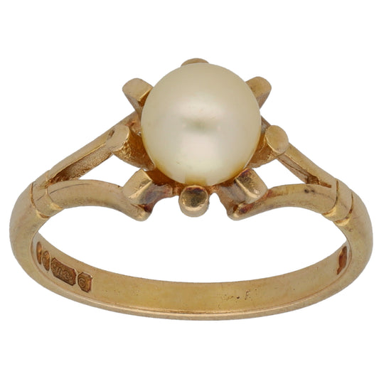 9ct Gold Cultured Pearl Single Stone Ring Size M