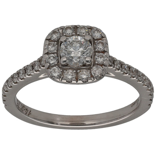 14ct White Gold 0.75ct Diamond Halo Ring Size M