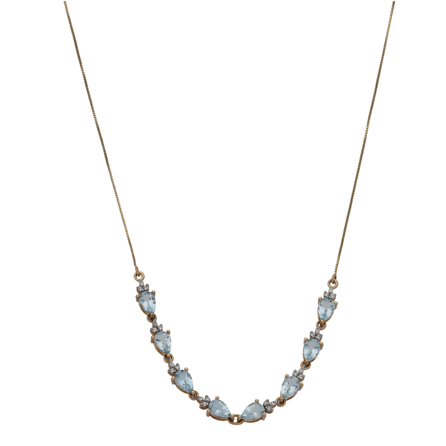 9ct Gold Aquamarine & Imitation Gems Fancy Necklace 14"