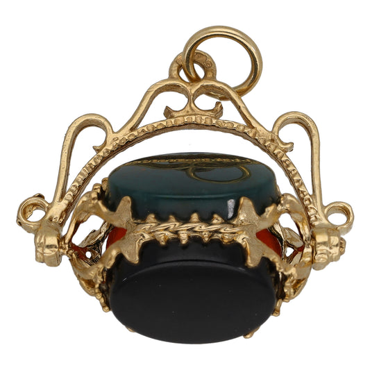 9ct Gold Carnelian & Bloodstone & Onyx Fob Pendant