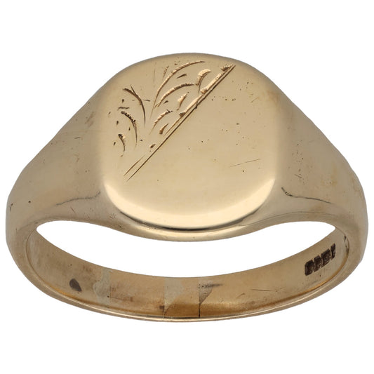 9ct Gold Patterned Signet Ring Size Z+3
