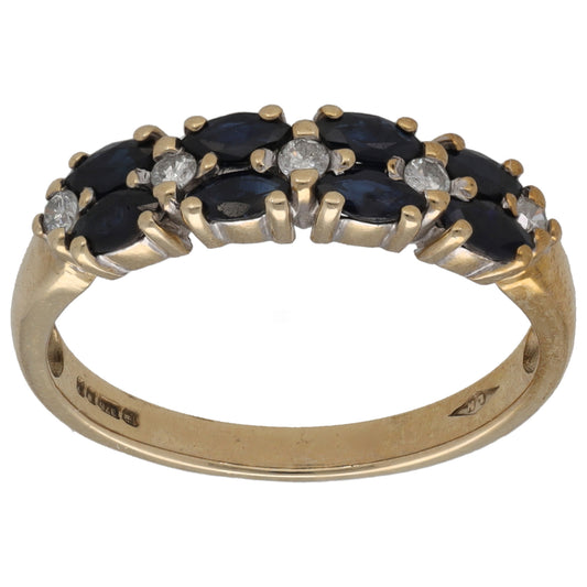 9ct Gold Sapphire & 0.10ct Diamond Half Eternity Ring Size N