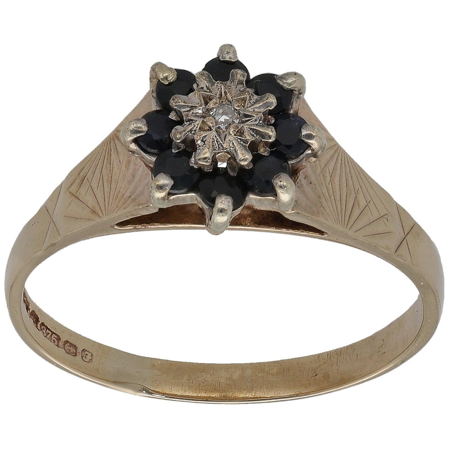 9ct Gold Sapphire & 0.005ct Diamond Dress/Cocktail Ring Size R
