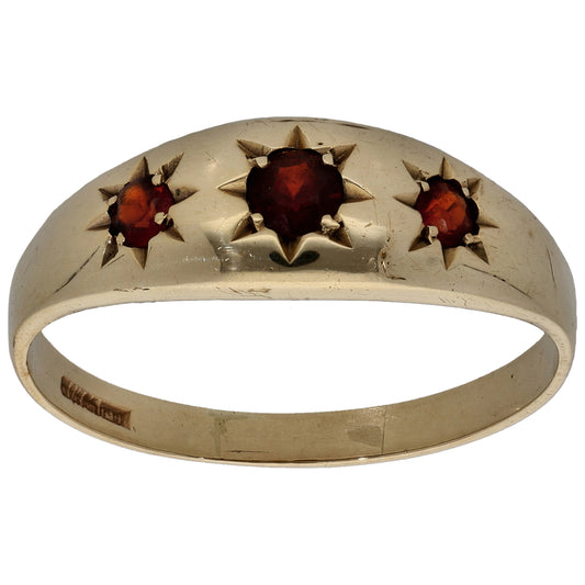 9ct Gold Garnet Trilogy Ring Size S