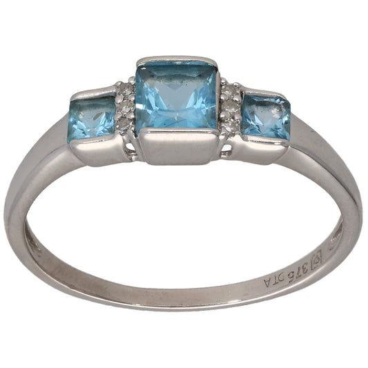 9ct White Gold Topaz & 0.06ct Diamond Dress/Cocktail Ring Size V