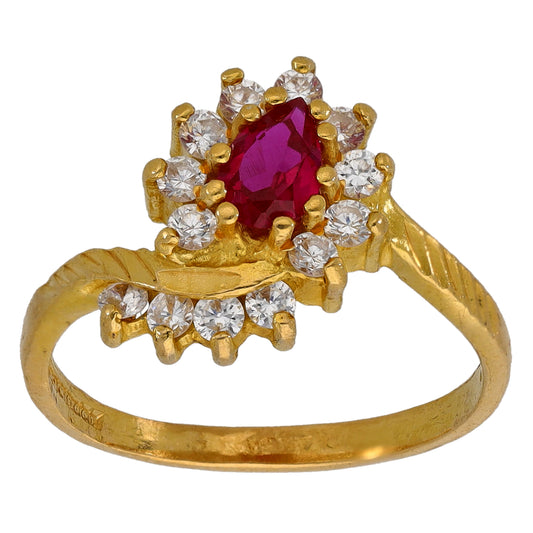 22ct Gold Man Made Ruby & Cubic Zirconia Cluster Ring Size O