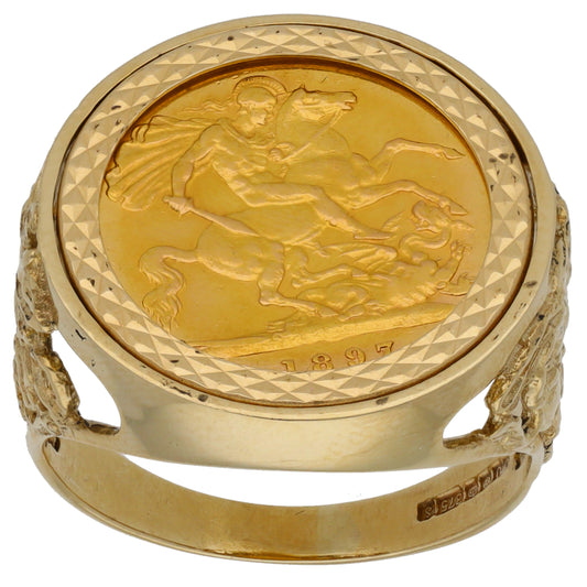 9ct Gold Half Sovereign Coin Ring Size V