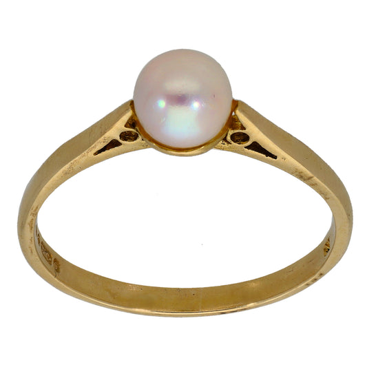 9ct Gold Cultured Pearl Single Stone Ring Size R