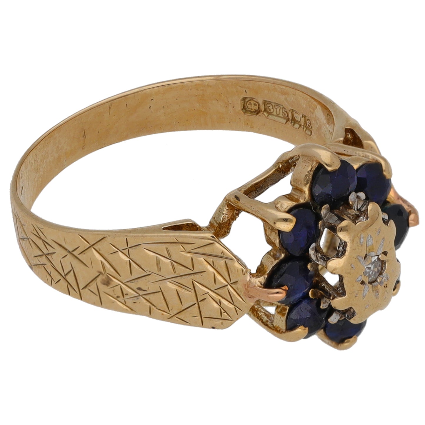 9ct Gold Sapphire & 0.01ct Diamond Dress/Cocktail Ring Size L