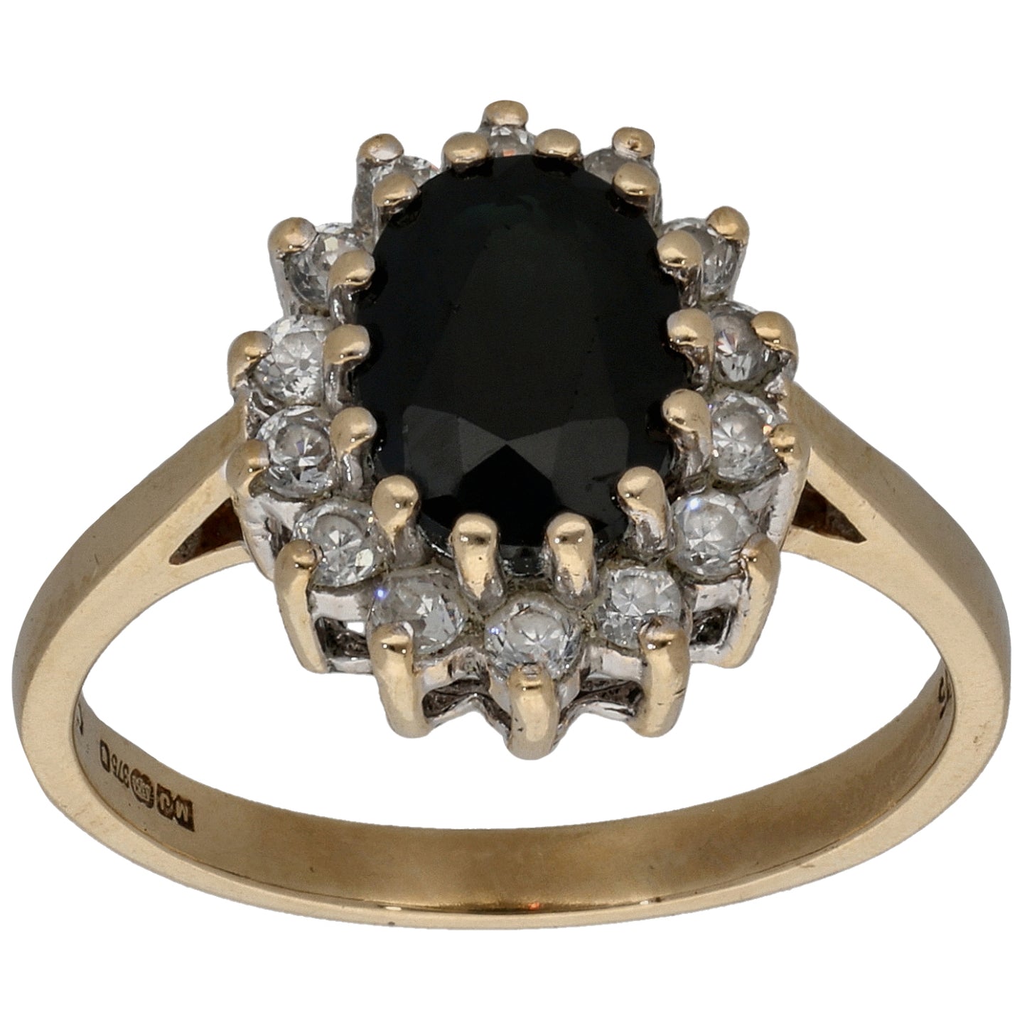 9ct Gold Sapphire & Cubic Zirconia Dress/Cocktail Ring Size K