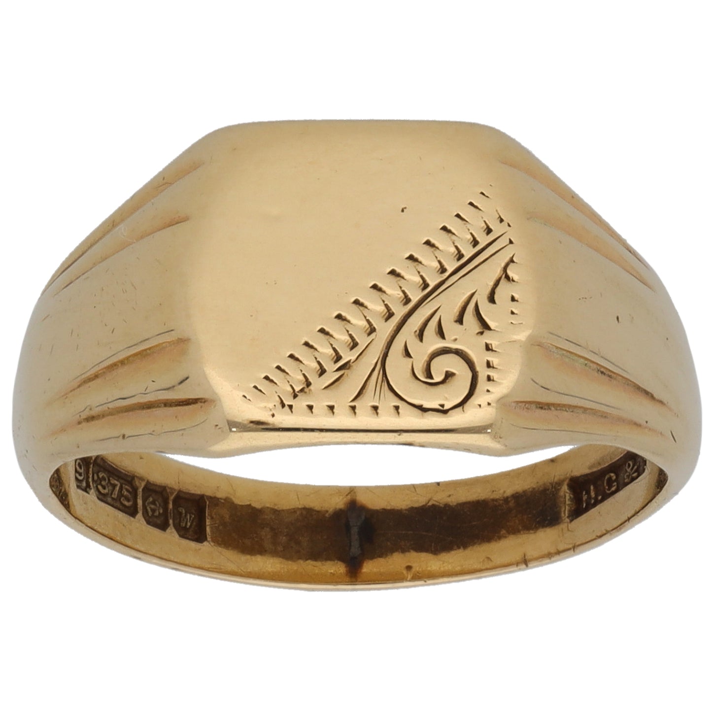 9ct Gold Patterned Signet Ring Size N