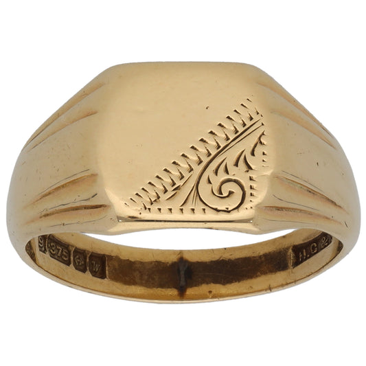 9ct Gold Patterned Signet Ring Size N