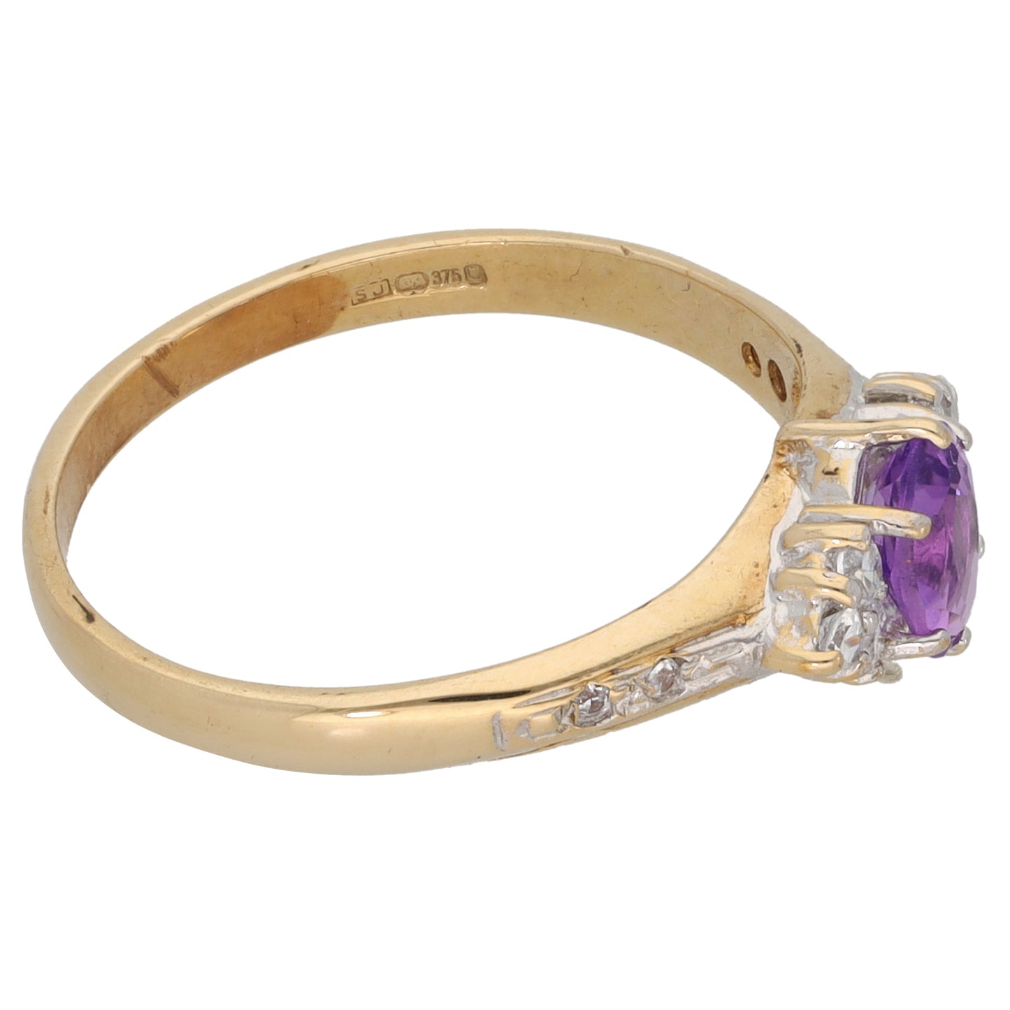 9ct Gold Amethyst & Cubic Zirconia Dress/Cocktail Ring Size O