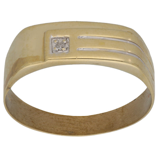9ct Gold 0.01ct Diamond Patterned Signet Ring Size Y