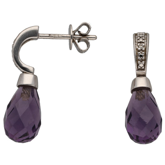 9ct White Gold Imitation Gems & 0.01ct Diamond Dress/Cocktail Earrings