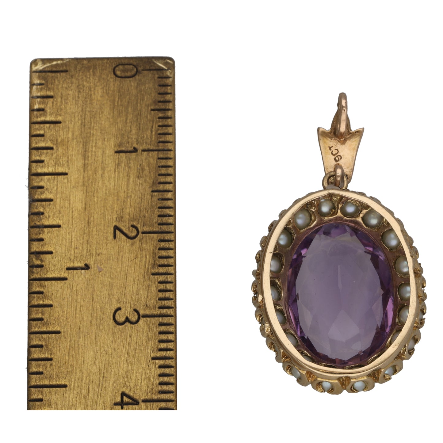 9ct Gold Amethyst & Cultured Pearl Dress/Cocktail Pendant