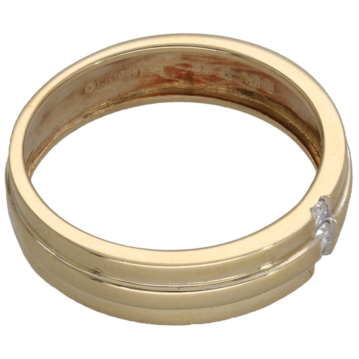 9ct gold wedding ring with side-set square diamond on plain band