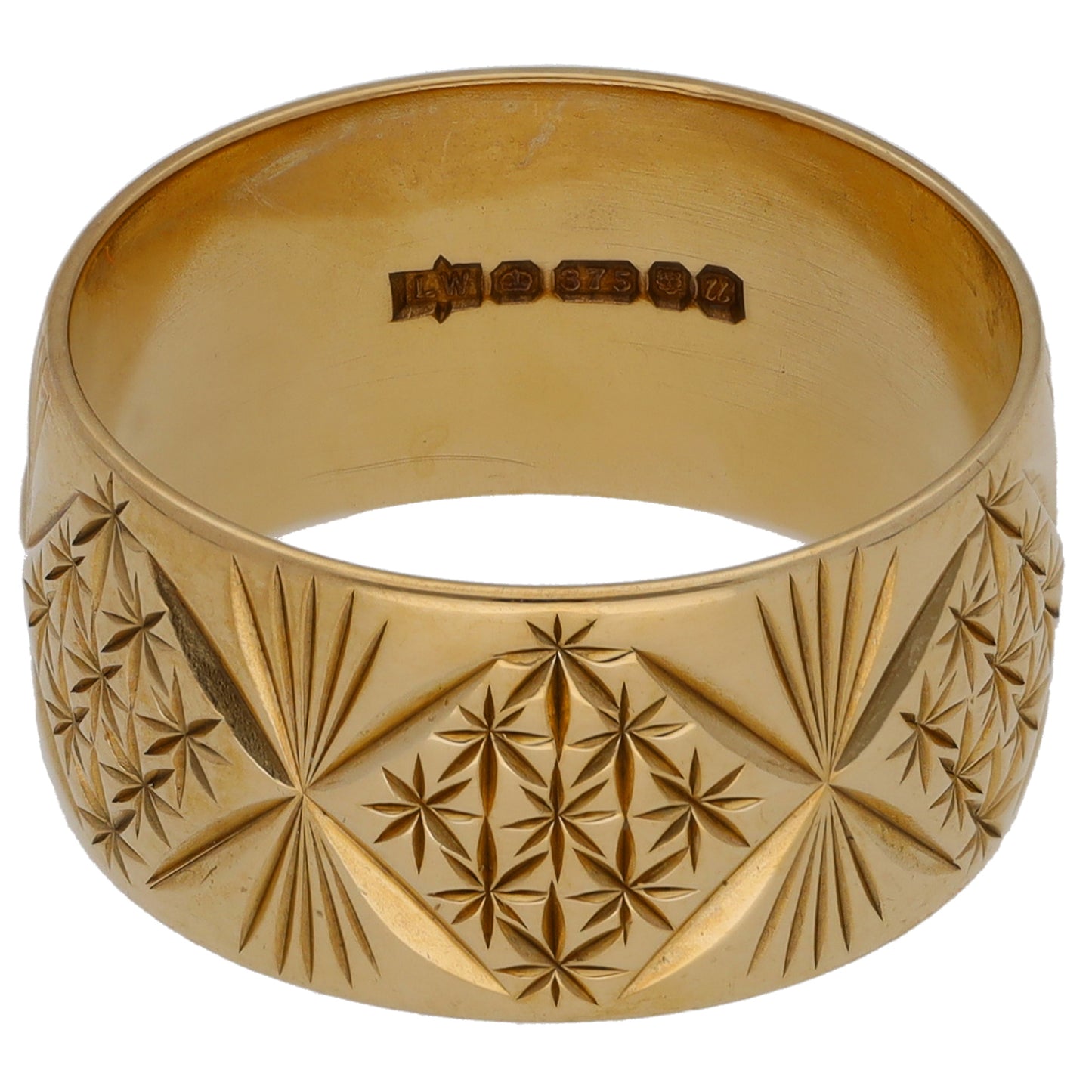 9ct Gold Patterned Wedding Ring Size O