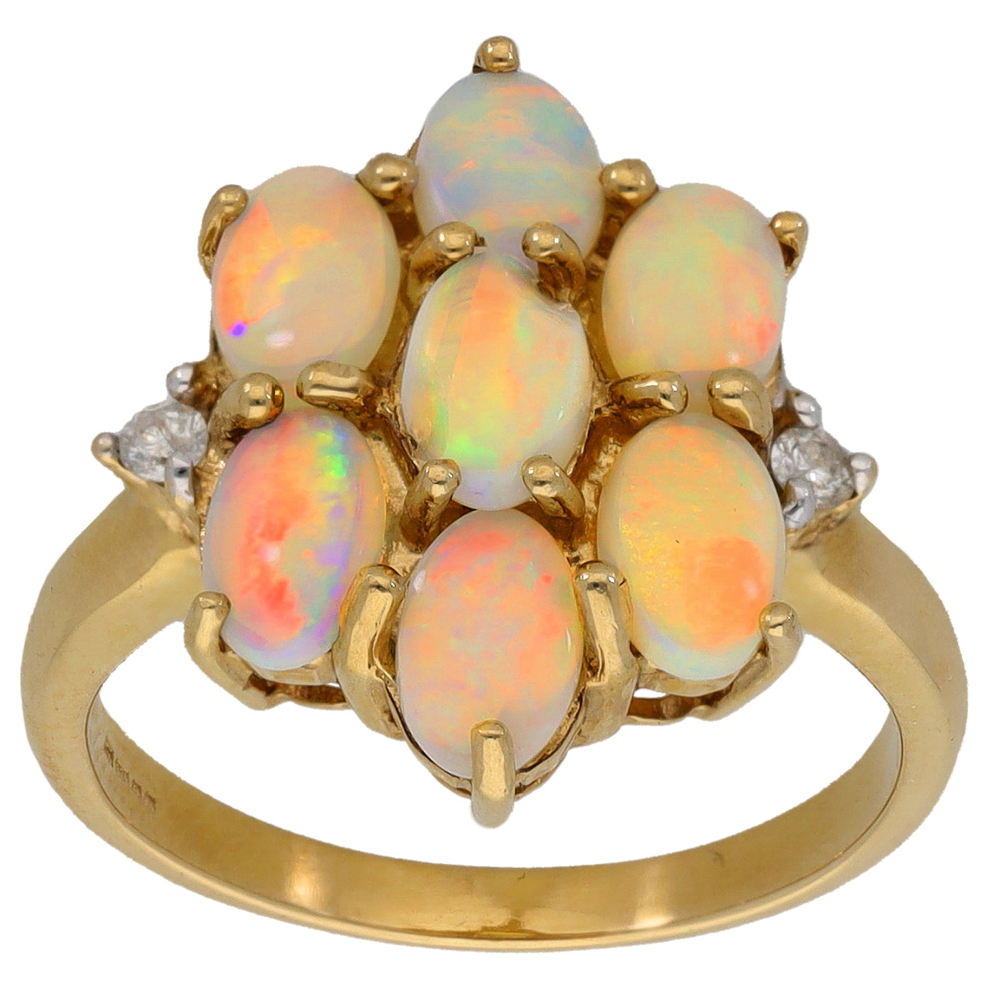 9ct Gold Opal & 0.06ct Diamond Dress/Cocktail Ring Size N