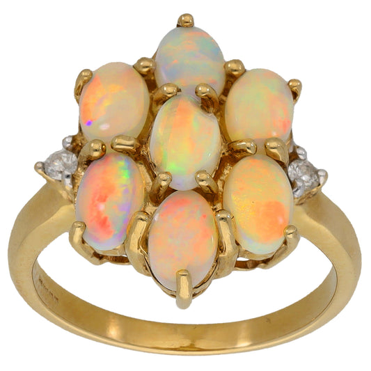 9ct Gold Opal & 0.06ct Diamond Dress/Cocktail Ring Size N