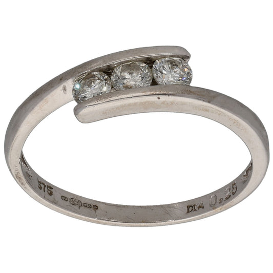 9ct White Gold 0.25ct Diamond Trilogy Stone Ring Size L
